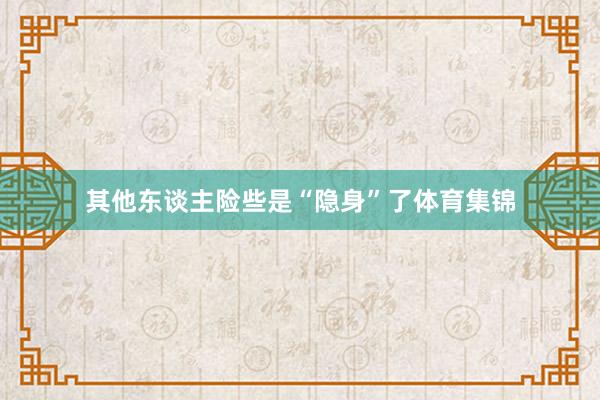 其他东谈主险些是“隐身”了体育集锦