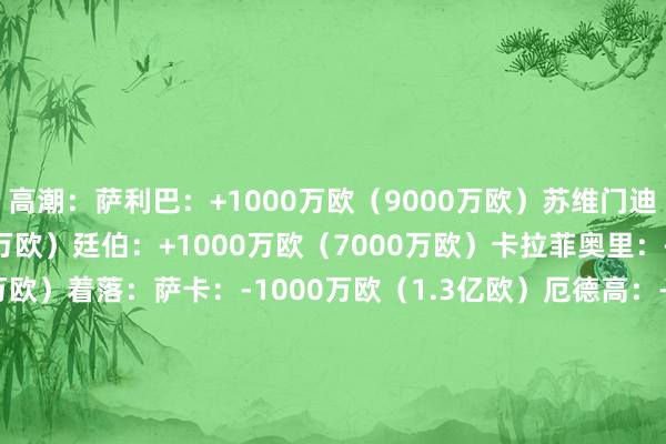 高潮：萨利巴：+1000万欧（9000万欧）苏维门迪：+500万欧（7500万欧）廷伯：+1000万欧（7000万欧）卡拉菲奥里：+1000万欧（5000万欧）着落：萨卡：-1000万欧（1.3亿欧）厄德高：-500万欧（7500万欧）约克雷斯：-500万欧（7000万欧）哈弗茨：-500万欧（5500万欧）斯凯利：-500万欧（4000万欧）恩瓦内里：-500万欧（4000万欧）拉亚：-500万